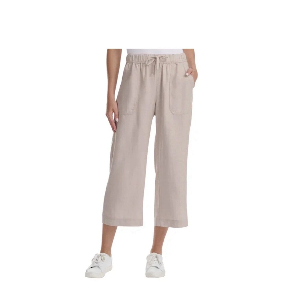 Splendid Linen Blend Wide Leg Crop Pants Khaki Elastic Waist Women’s XXL